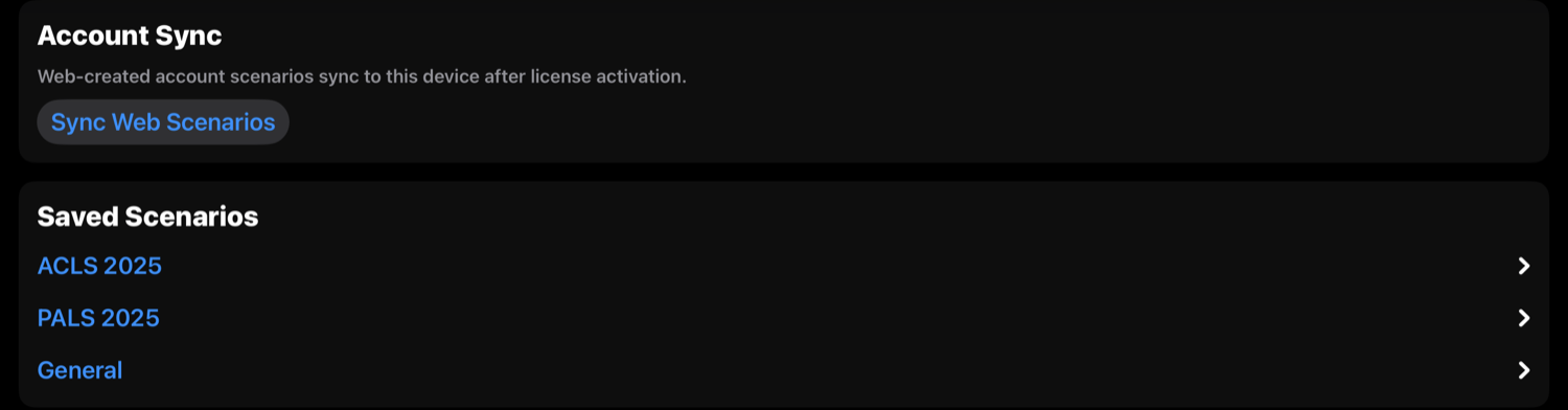BoxVitals scenario account sync panel with a Sync Web Scenarios button and saved scenario folders